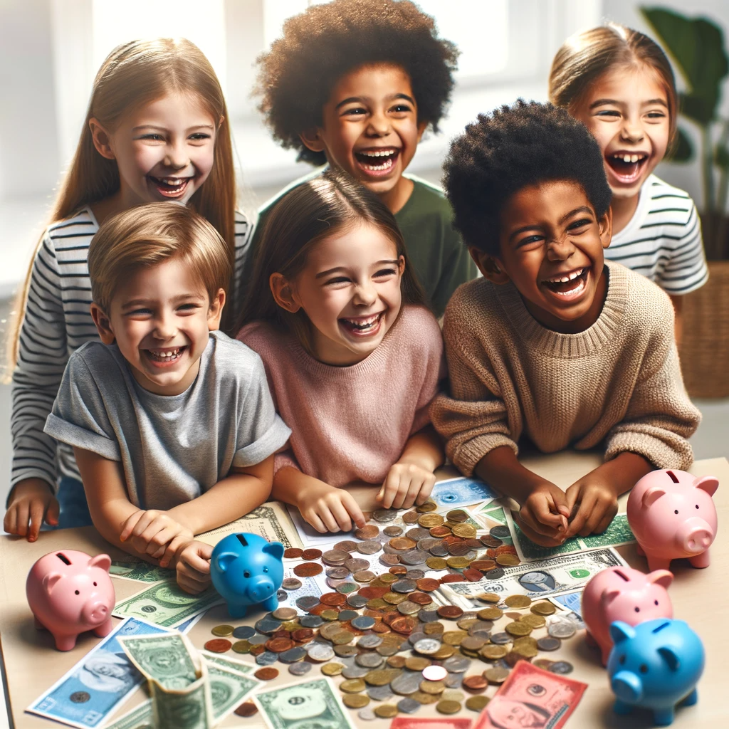 Niños jugando a un juego de dinero