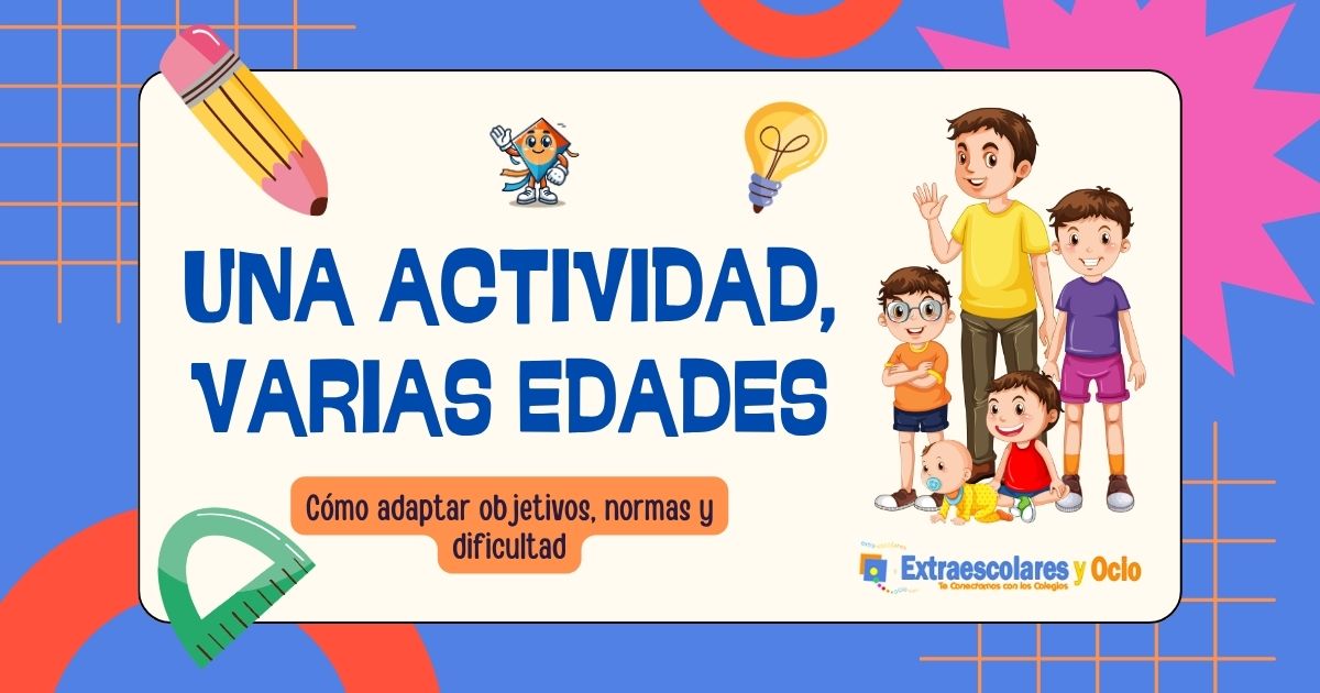 Monitor adaptando una actividad extraescolar a niños de diferentes edades