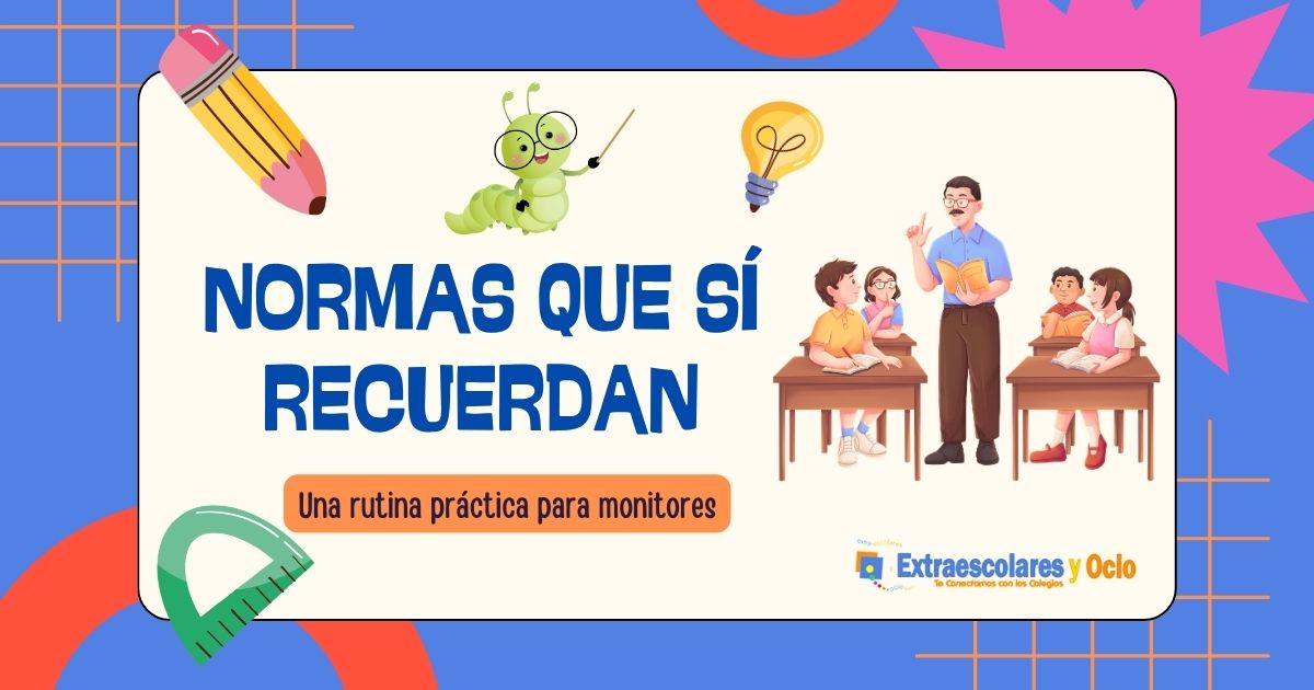 Monitor explicando normas sencillas a un grupo de niños