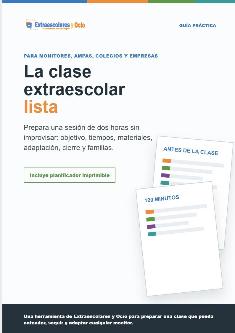 Portada real de La clase extraescolar lista, mostrada de frente y con encuadernación ilustrativa en espiral